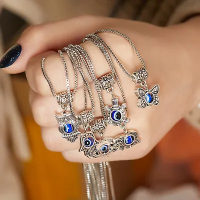 $1.38 • Buy Blue Eye Hamsa Evil Eye Animal 925 Silver Pendant Necklace Jewelry Women Gift