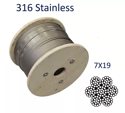 £198.84 • Buy Stainless Steel Wire Rope 316 Marine Grade 7x19 Construction Flexible: Freepost