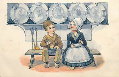 £11.68 • Buy Embossed 1906 Drawn Dutch Lovely Boy & Girl Couple Costumes & Tea Delft Chromo
