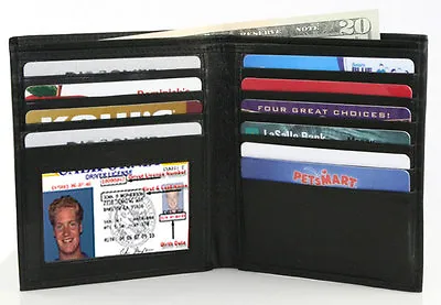 BLACK GENUINE LEATHER Mens Hipster Bifold Wallet 12 Slot Card Holder  • $18.40