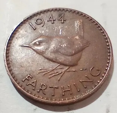 1944 UK Great Britain Farthing Wren Bird Coin King George VI WWII 1/4 Penny • $3.52