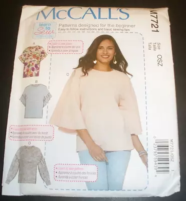 McCall's Learn To Sew Pattern M7721 Misses' Tops  Sizes XS-XL UNCUT • $8.99