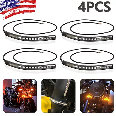 4X Motorcycle Flowing Amber LED Fork Turn Signal Strip Light For Harley Davidson • $9.65