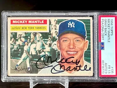 1956 Topps #135 Mickey Mantle Signed - Auto PSA/DNA 9 - Centered - Eye Appeal • $35000