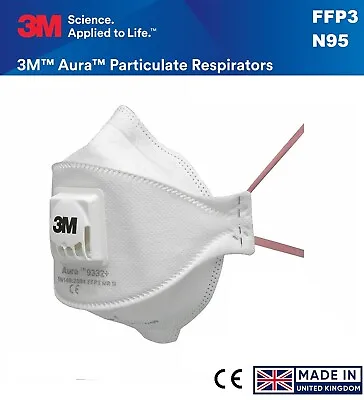 Pack 500 240 100 X 3M AURA 9332+ UK GENUINE Mask With Valve Respirator Dust Face • £13.99