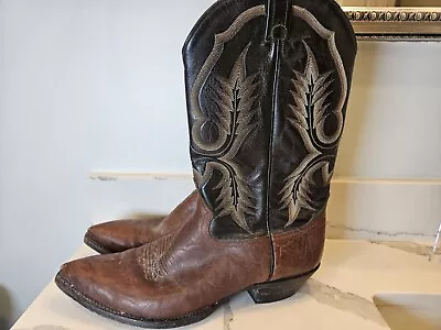 VTG Tony Lama Thieves Market Men's 12B Cowboy Boots Two Tone Black/Brown Leather • $70