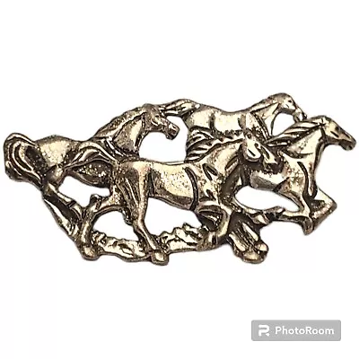  Vintage 1970s Sterling Silver Equestrian Horse Mustang Running Horses PinBrooch • $47