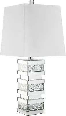 Acme Nysa Square Table Lamp In White Fabric And Mirrored • $188.88
