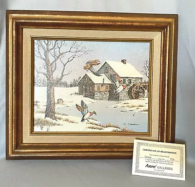 Vintage C Carson Oil Painting On Canvas Ducks Winter Landscape 15x13 Certificate • $63