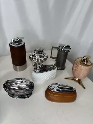 7 Vintage Ronson Butane Table Lighters - MCM Milk Glass Wood Silver Plate + • $40