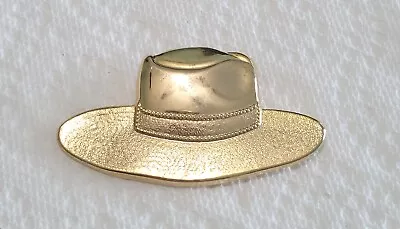 Vintage Golden Cowboy Western Wide Brimmed Textured Hat Brooch Pin  • $7.99