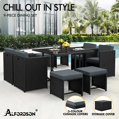 ALFORDSON Outdoor Dining Set 9 PCS Table Chairs Patio Lounge Wicker Furniture • $659.95