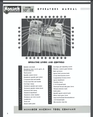 Monarch 10 EE Lathe Parts And Operators Manual 1984 Comb Bound Gloss Covers 49pg • $36.99