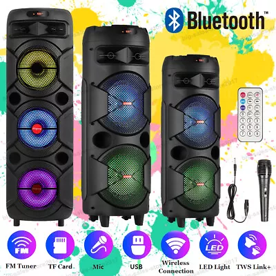 Large Bluetooth Speaker Rechargeable Stereo Triple 8  Woofer Karaoke Machine Mic • $79.99