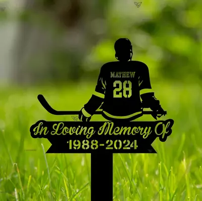 Custom Hockey Player Memorial Metal Stake Hockey Player Cross Grave Marker • $34.55