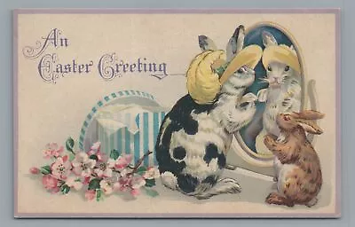 An EASTER Greeting Bunny Rabbit With Ostrich Feather Hat Vintage Postcard • $4.99