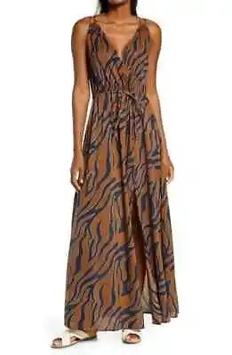 Elan Women's Cocoa Jungle Tie Back Cover Up Maxi Dress Size Small Resort Wear • $29.99