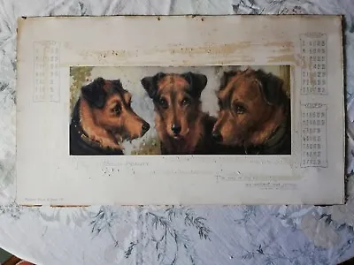 Vintage Raphael Tuck & Sons Part Calendar Welsh Terriers Print Signed Thick Card • $35.36