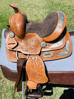 Kids 8  Miniature Western Leather Horse Show Saddle With Silver Accents • $144.99