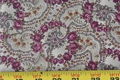 By 1/2 Yd Plum Floral On Tan Quilt Cotton Quilt Gate/Mary Rose P6097 • $5