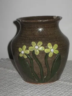 Signed Anita Meaders Georgia Folk Art Pottery 5  Vase Embossed Flowers AS IS • $63