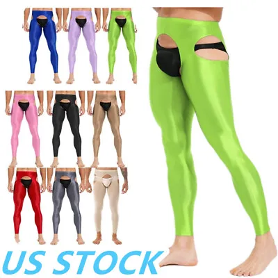 US Men's Glossy Stretchy Compression Pants Hollow Out Tights Pants Long Johns • $7.69