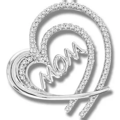 0.20 Carat Diamond Mom Heart Pendant Necklace  - 10K White Gold CHAIN INCLUDED • $295