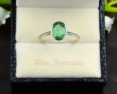 Sterling 925 Silver Zambian Emerald Natural Gemstone Anniversary Ring For Women • $61.99