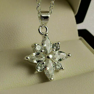 2Ct Marquise & Round Diamond Flower Shape Pendant 14K White Gold Over Free Chain • $120.73