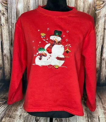 Vintage Quacker Factory Snowmen Pullover Womens Embroidered Size Medium Red • $25