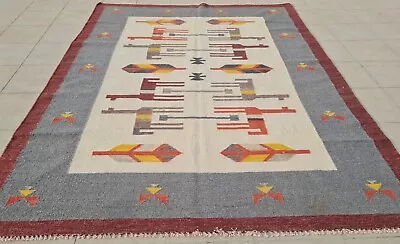 Authentic Hand Knotted Vintage Flat Weave Pictorial Kilim Area Rug 7.4 X 5.8 Ft • $15.50