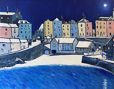 Original Oil Painting’ Tenby Harbour Winter Snow ” By Brian Pinnell • £59