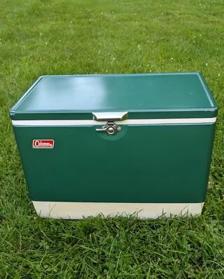 Vintage 70's Green Coleman Metal Cooler 22  X 13  X 16  Nice Used Condition  • $74.99