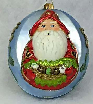 $48 • Buy Brand New Vaillancourt Folk Art Polish Glass Santa On Blue Christmas Ornament