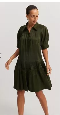 Country Road Olive Green Tuck Detail Short Sleeve Shirt Dress 10 NWOT • $90