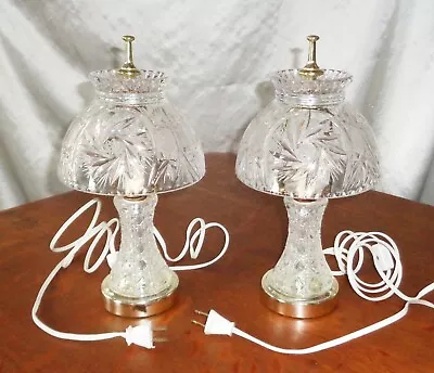 2 Vintage Matching Pinwheel Etched Glass Bedroom Boudoir End Table Lamps Set • $146