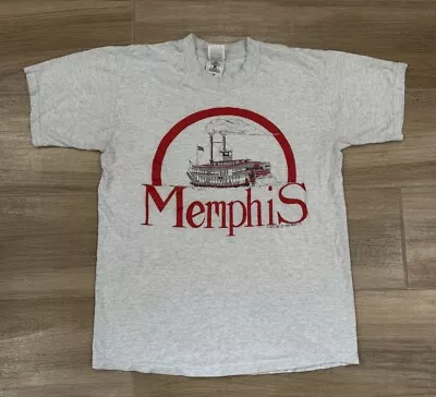 Vintage 90s Memphis Steamboat T-Shirt FITS SMALL Men’s Gray 90s Graphic Tee • $9.77