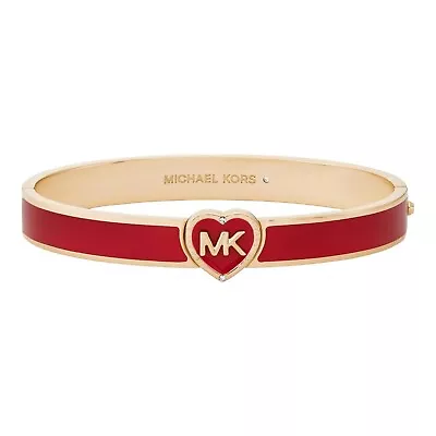 Michael Kors Women's Mk Heart Logo Red And Gold-tone Brass Bangle Bracelet • $88