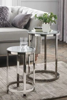 £140 • Buy NEXT Portia Mirror Chrome Silver Sparkle Nest Of Tables BRAND NEW