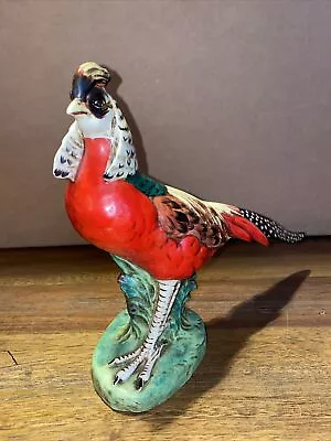 Vintage Signed ITALY PYG5  Hand Painted Majolica Pheasant Bird Ceramic Figurine • $57.99