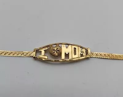 Vintage 14k Solid Yellow Gold I Love Mom Bracelet Made In Italy Fast Shipping  • $599.99