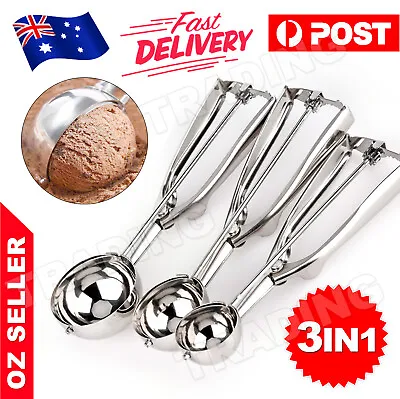 $15.95 • Buy 3x Stainless Steel Ice Cream Scoop 4 5 6cm Cookie Mash Muffin Spoon Kitchen EA