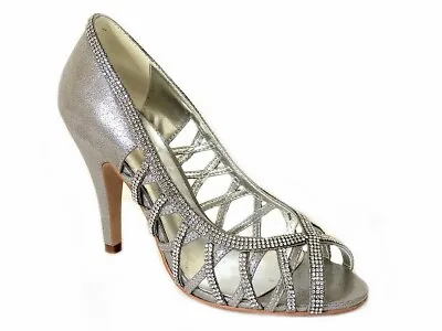 £14.99 • Buy Ladies Diamante Sandals Womens Dressy Peep Toe Heels Wedding Prom Bridal Size