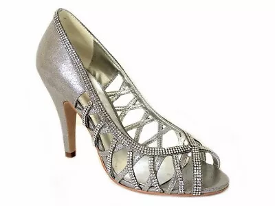 Ladies Diamante Sandals Womens Dressy Peep Toe Heels Wedding Prom Bridal Size • £9.99