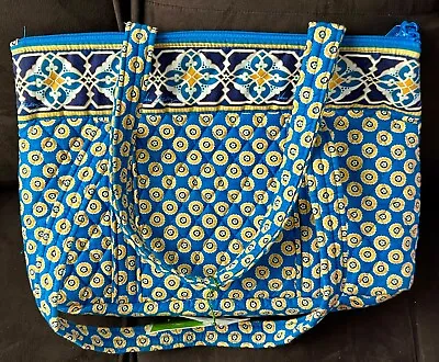 NWT VERA BRADLEY Riviera Blue Tote Handbag Purse + Cosmetic Makeup Case • $39.88