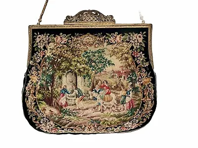 VTG Petit Point 2 Classical Scenes Bag Purse Attributed To Stransky Austria • $119.99