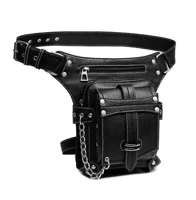 PU Leather Waist Bag Fanny Pack Thigh Leg Hip Purse Steam Punk For Bike Lady • £24.99