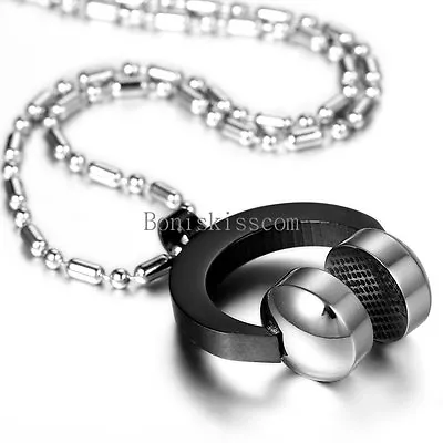 Mens Black Silver Stainless Steel DJ Headphone Pendant Music Necklace Chain • $8.99