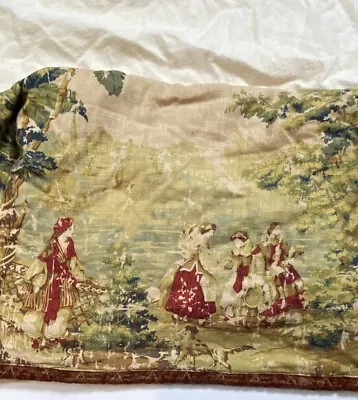 Vintage Handmade Covington Bosporus Flax Tablecloth Long Round Skirted Toile • $196.19