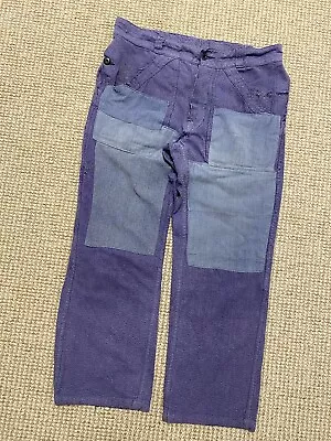 60s Style Washed Indigo Blue French Workwear Chore Faded Pachwork Pants • $65